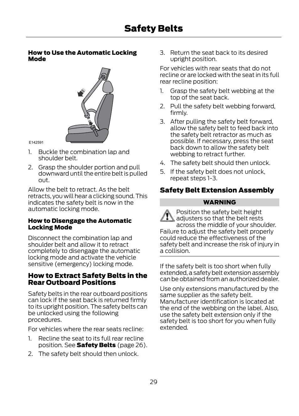 Safety belts | FORD 2013 Escape v.1 User Manual | Page 29 / 423