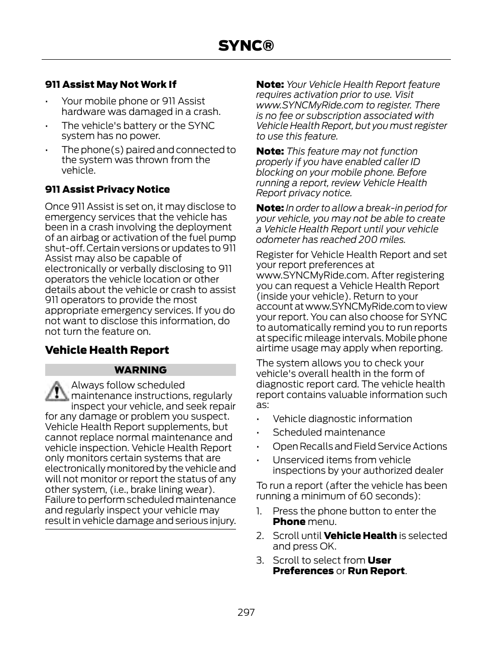 Sync | FORD 2013 Escape v.1 User Manual | Page 297 / 423