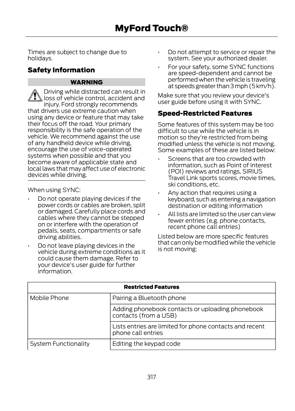 Myford touch | FORD 2013 Escape v.1 User Manual | Page 317 / 423