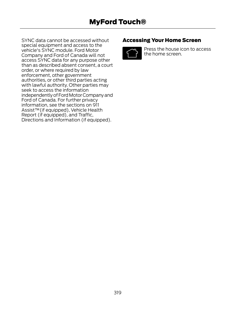 Myford touch | FORD 2013 Escape v.1 User Manual | Page 319 / 423