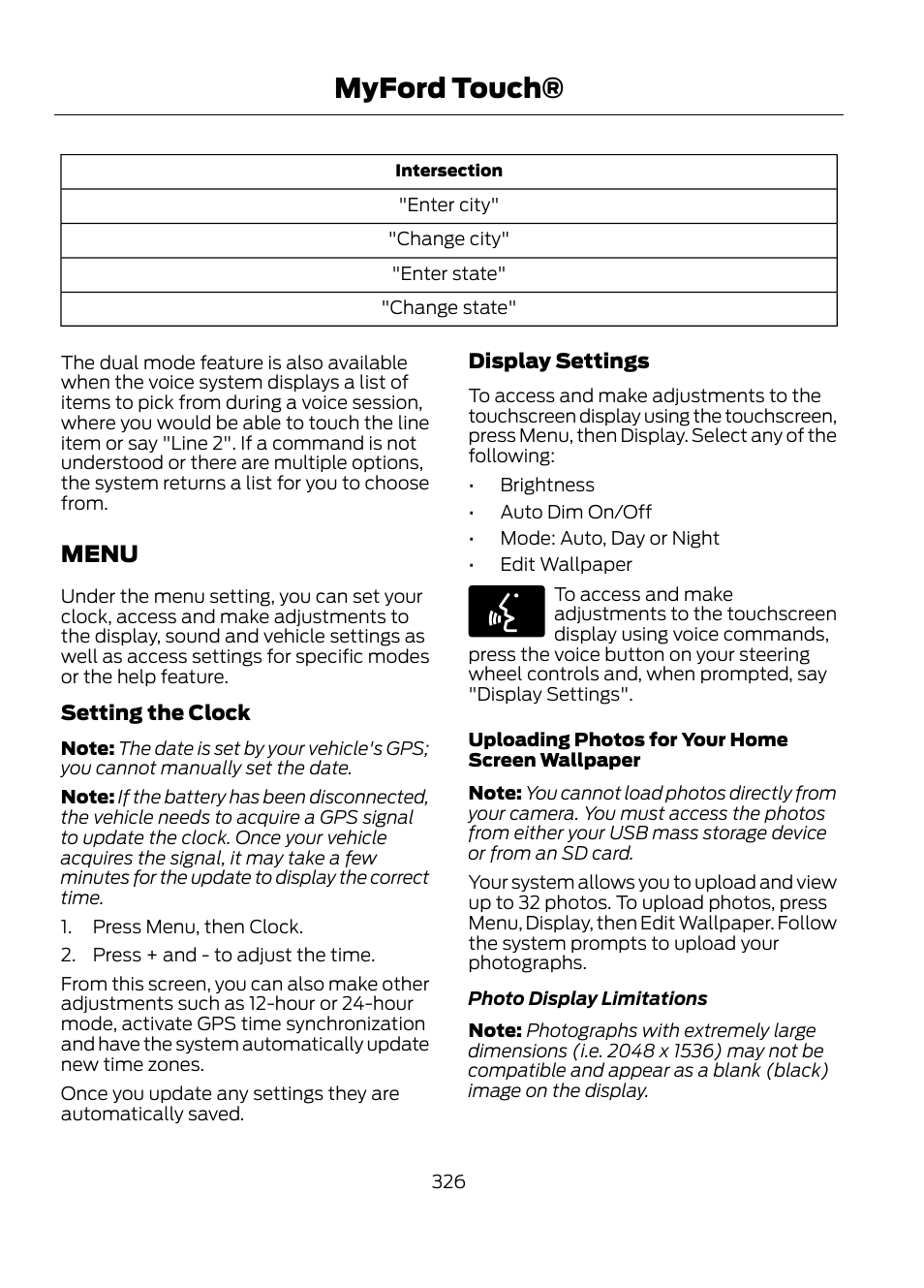 Menu, Myford touch | FORD 2013 Escape v.1 User Manual | Page 326 / 423