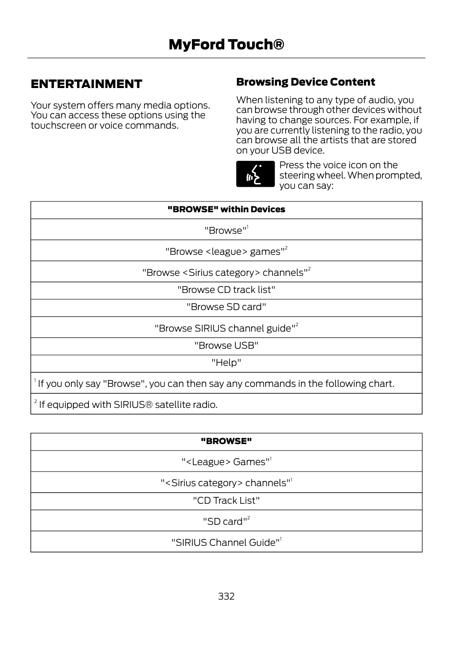 Entertainment, Myford touch, Browsing device content | FORD 2013 Escape v.1 User Manual | Page 332 / 423
