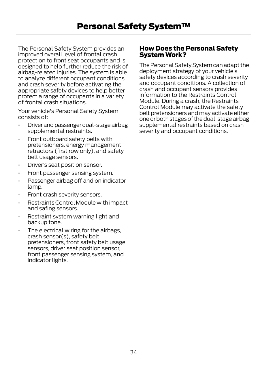 Personal safety system | FORD 2013 Escape v.1 User Manual | Page 34 / 423