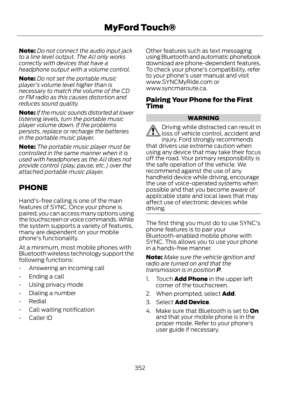 Phone, Myford touch | FORD 2013 Escape v.1 User Manual | Page 352 / 423