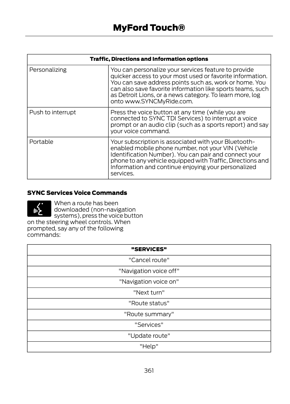 Myford touch | FORD 2013 Escape v.1 User Manual | Page 361 / 423