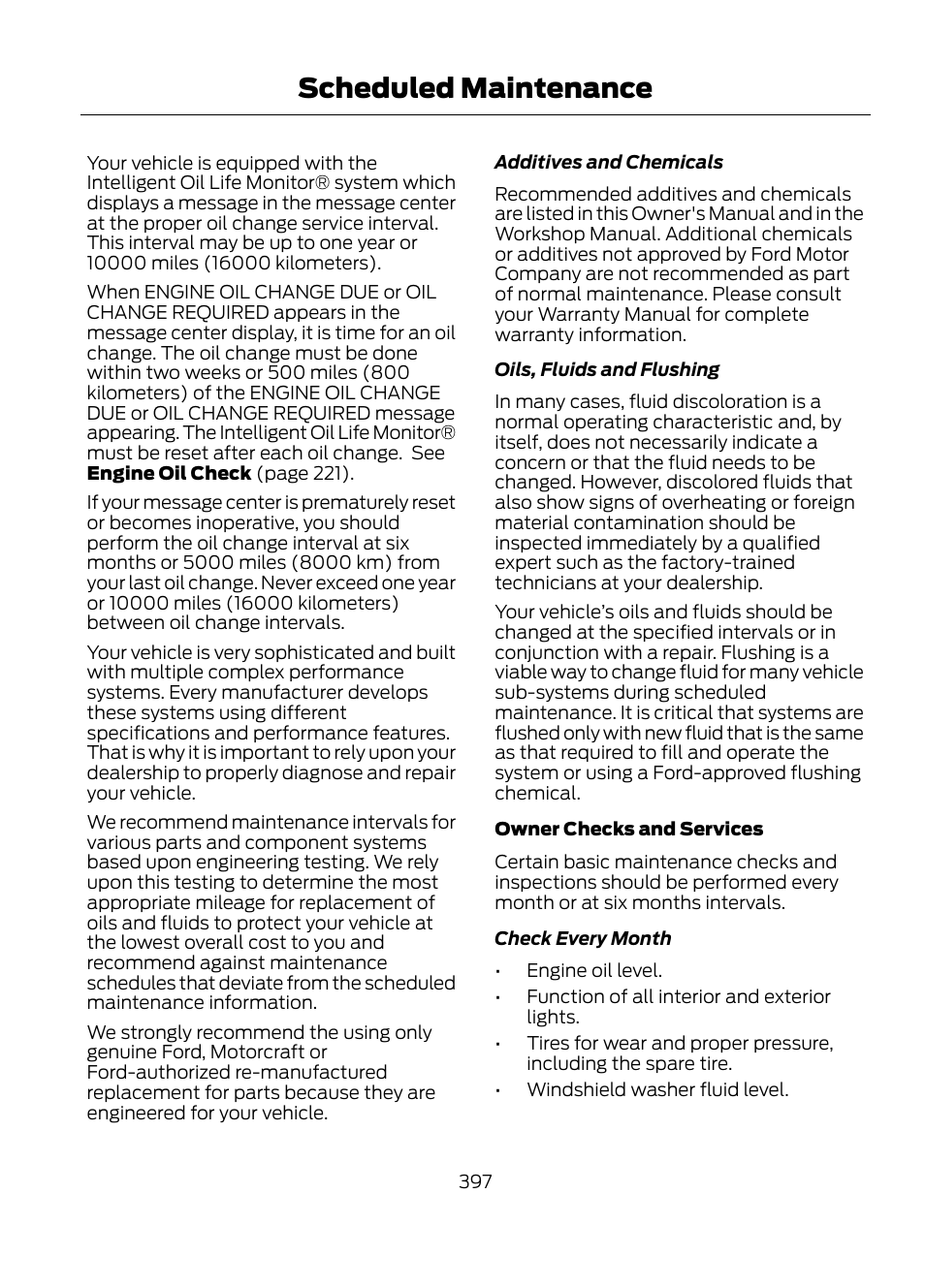 Scheduled maintenance | FORD 2013 Escape v.1 User Manual | Page 397 / 423