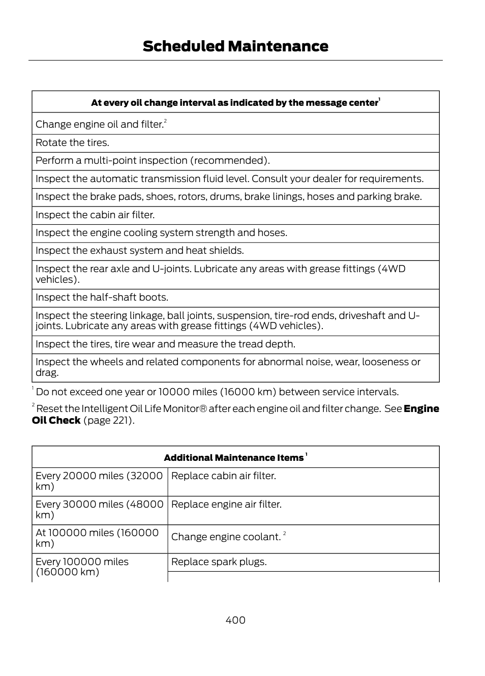 Scheduled maintenance | FORD 2013 Escape v.1 User Manual | Page 400 / 423