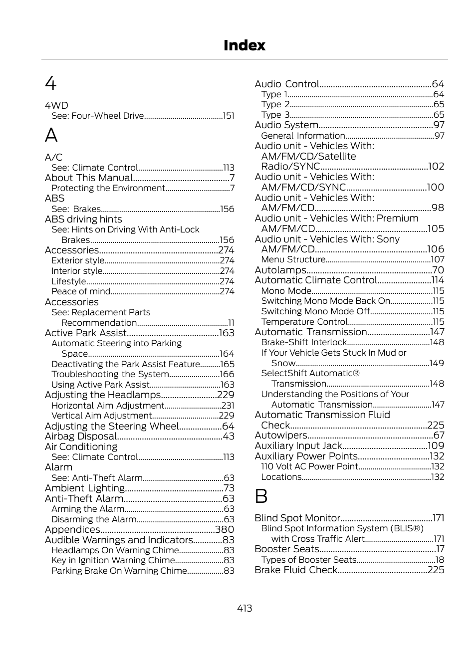 Index | FORD 2013 Escape v.1 User Manual | Page 413 / 423