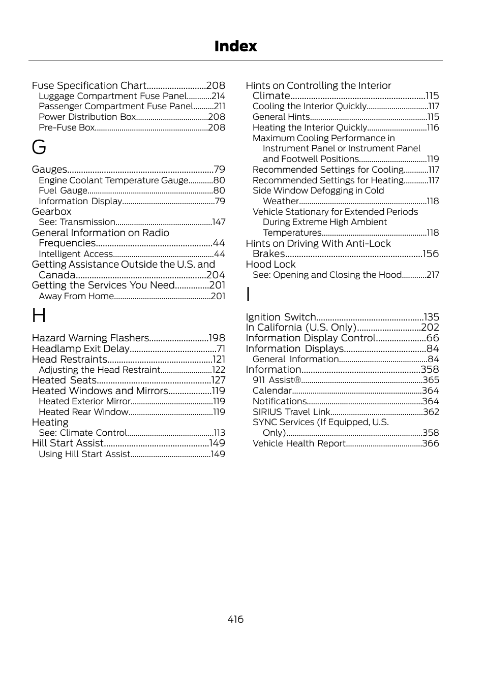 Index | FORD 2013 Escape v.1 User Manual | Page 416 / 423