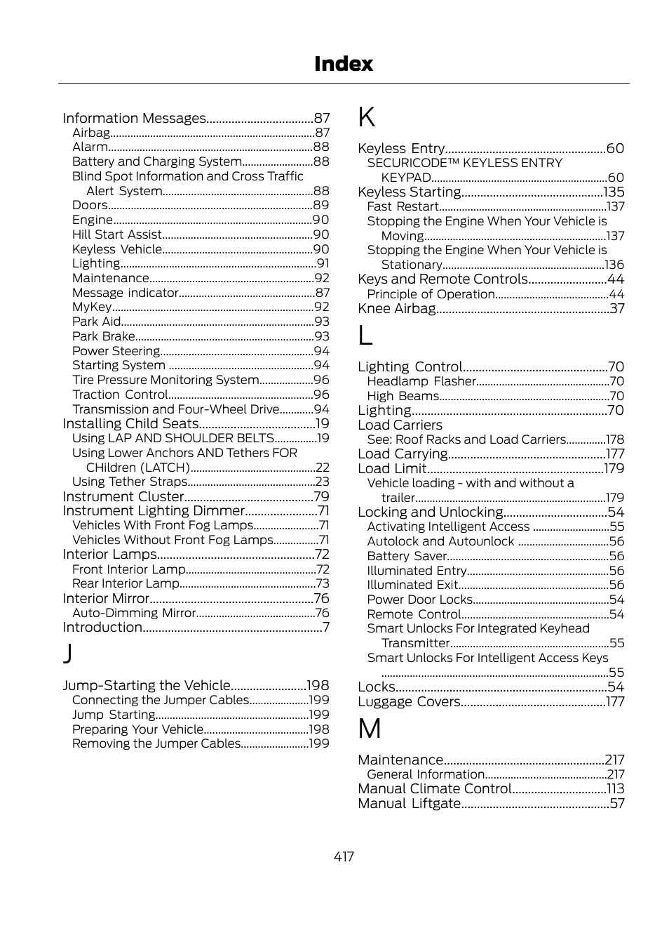 Index | FORD 2013 Escape v.1 User Manual | Page 417 / 423