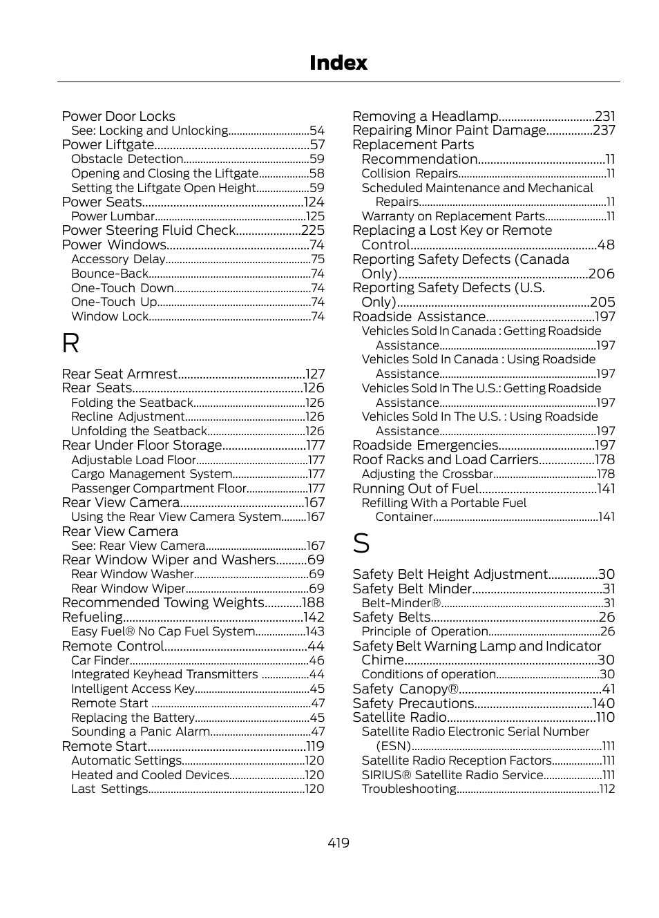 Index | FORD 2013 Escape v.1 User Manual | Page 419 / 423
