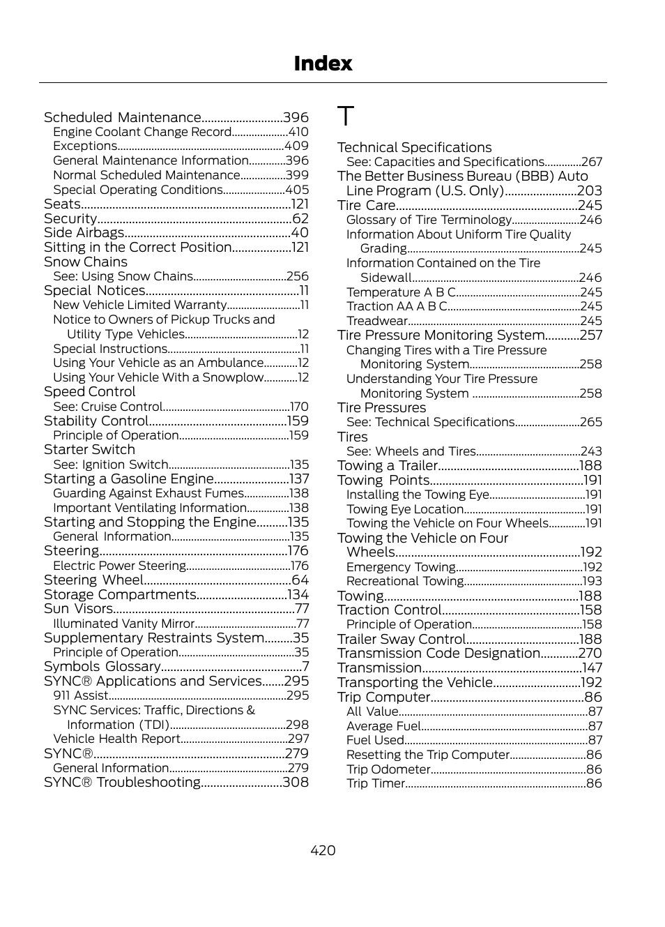 Index | FORD 2013 Escape v.1 User Manual | Page 420 / 423