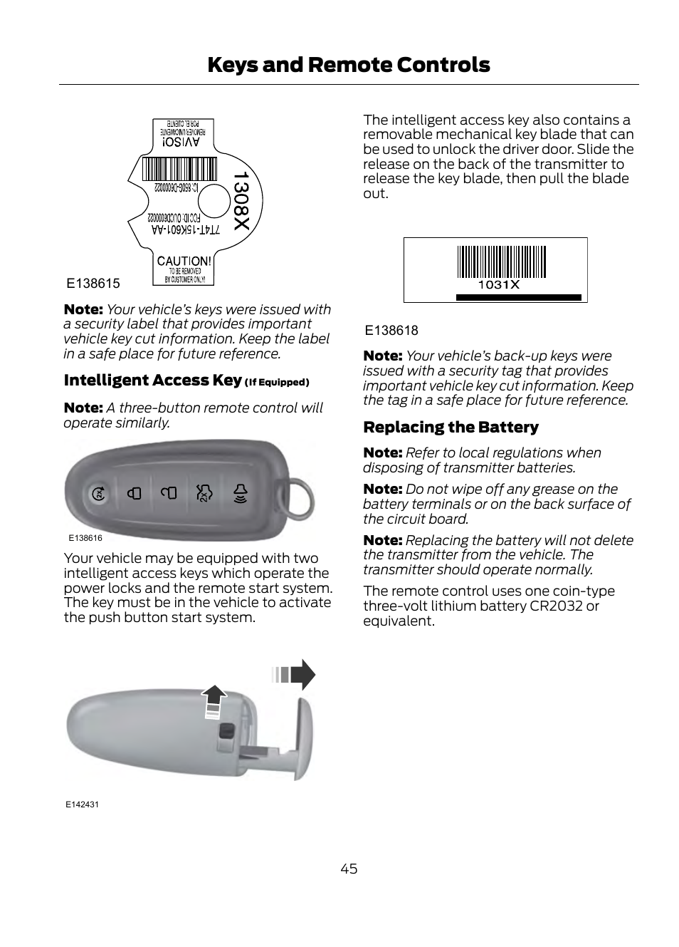 Keys and remote controls | FORD 2013 Escape v.1 User Manual | Page 45 / 423