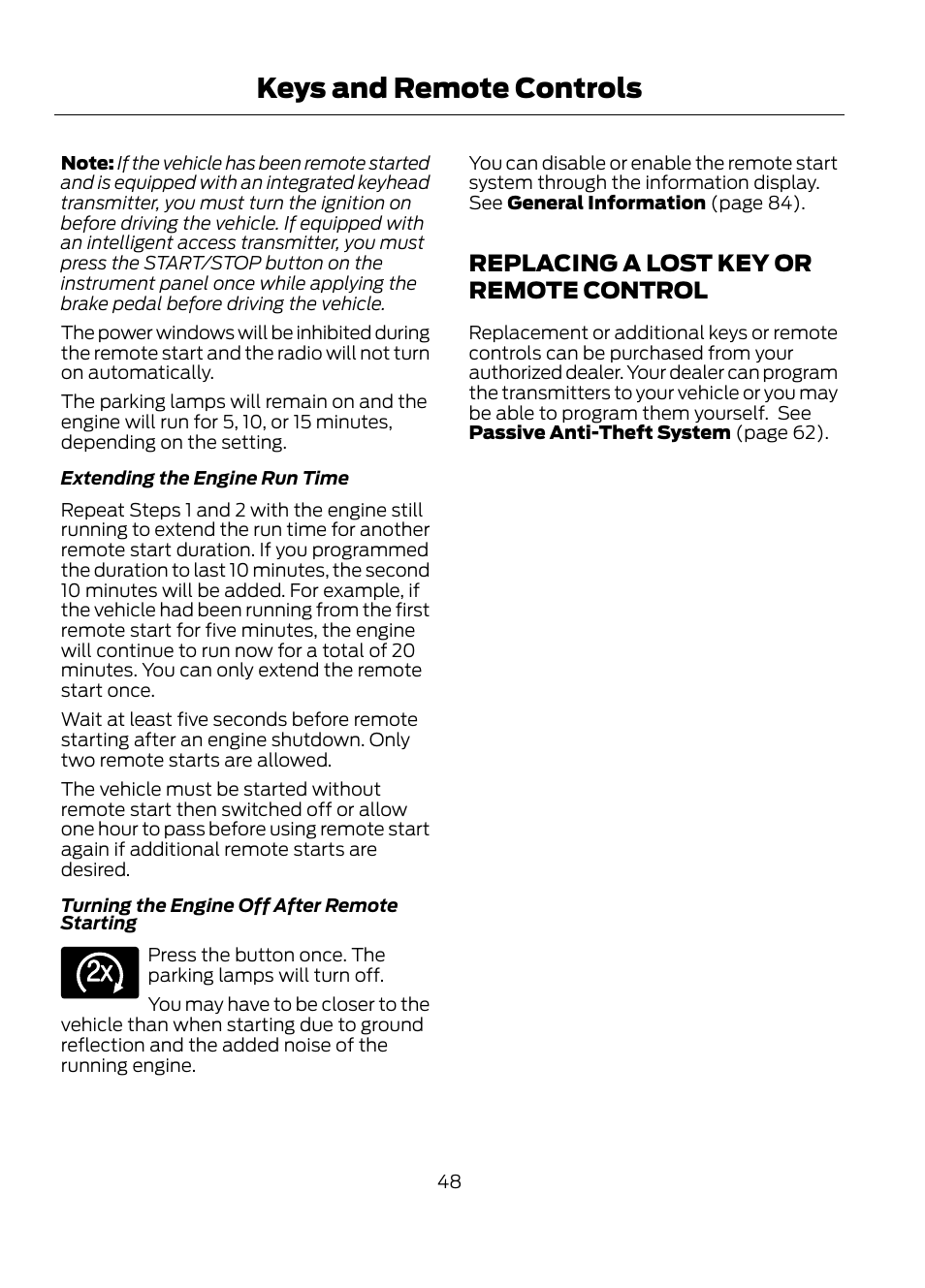 Replacing a lost key or remote, Control, Keys and remote controls | Replacing a lost key or remote control | FORD 2013 Escape v.1 User Manual | Page 48 / 423