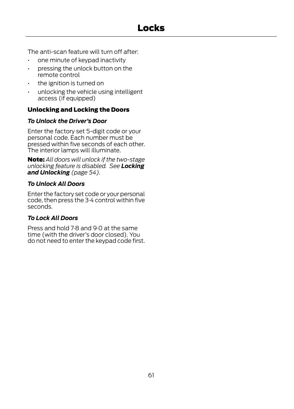 Locks | FORD 2013 Escape v.1 User Manual | Page 61 / 423