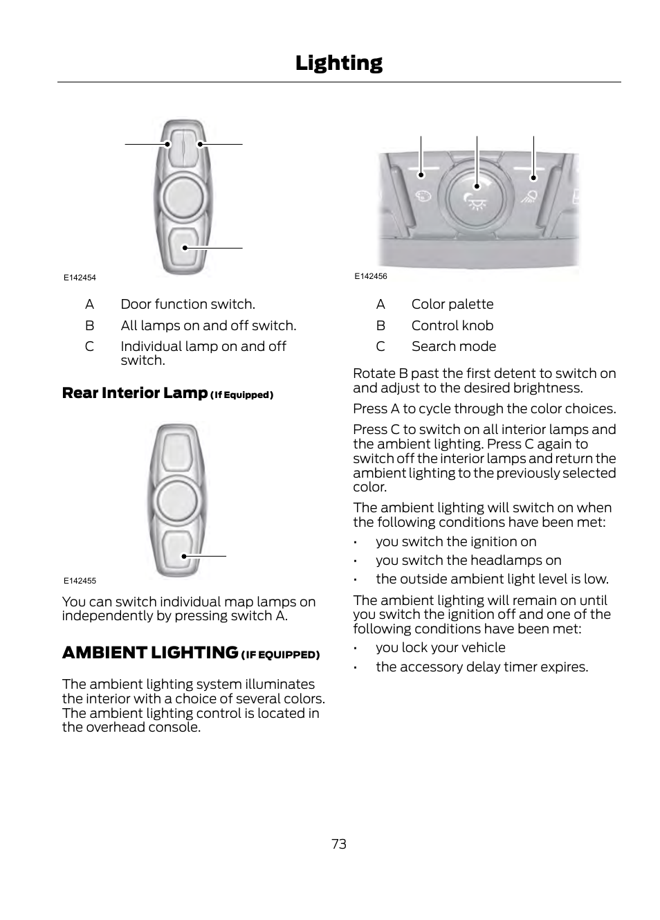 Ambient lighting, Lighting, Bc a | Ab c | FORD 2013 Escape v.1 User Manual | Page 73 / 423