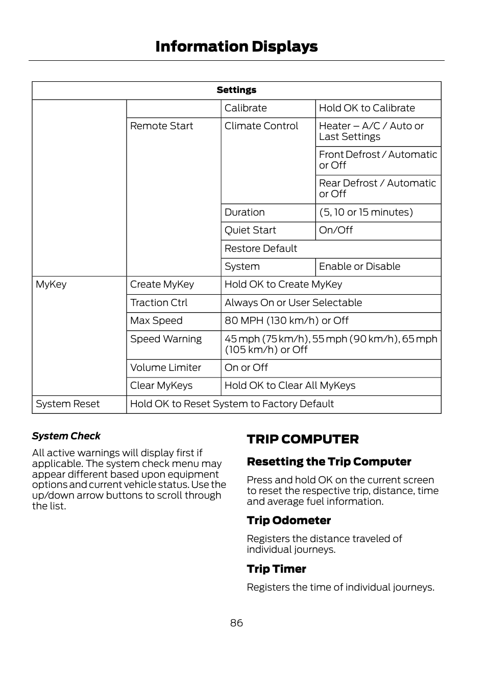 Trip computer, Information displays | FORD 2013 Escape v.1 User Manual | Page 86 / 423