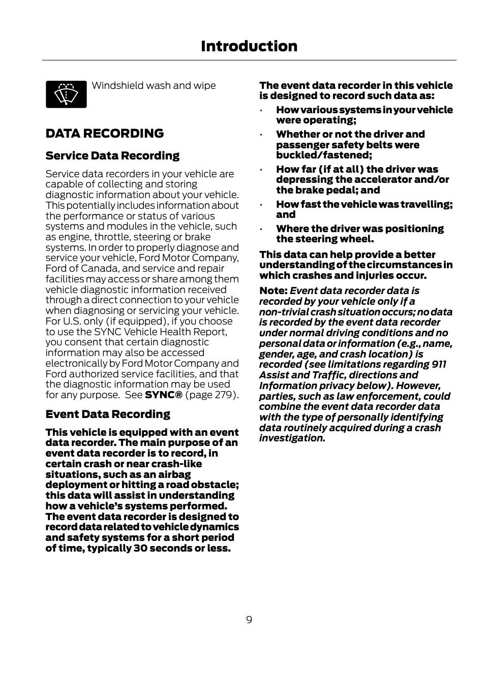 Data recording, Introduction | FORD 2013 Escape v.1 User Manual | Page 9 / 423