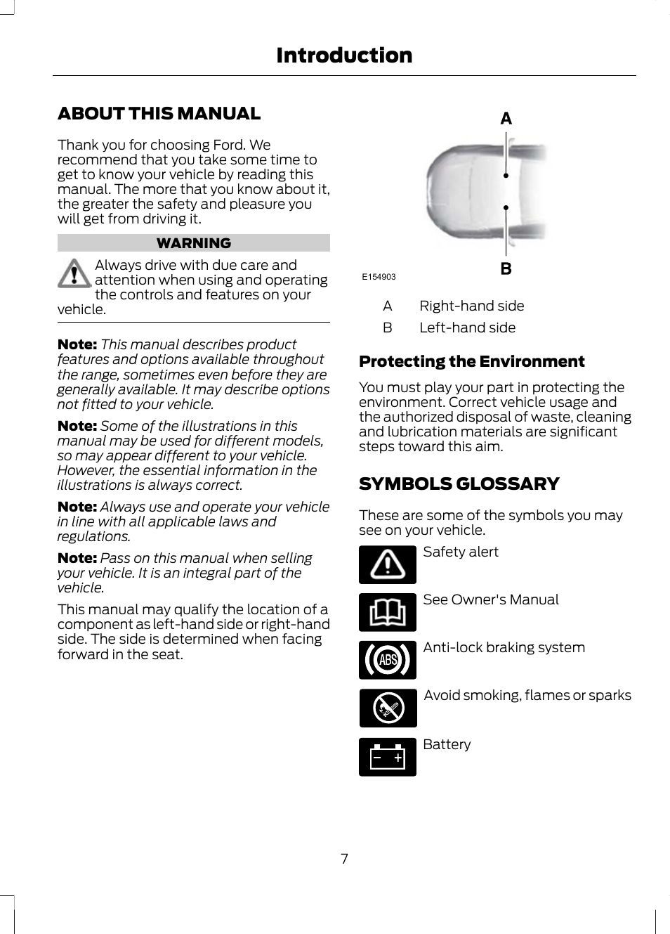 Introduction, About this manual, Symbols glossary | About this manual symbols glossary | FORD 2013 Escape v.2 User Manual | Page 10 / 432