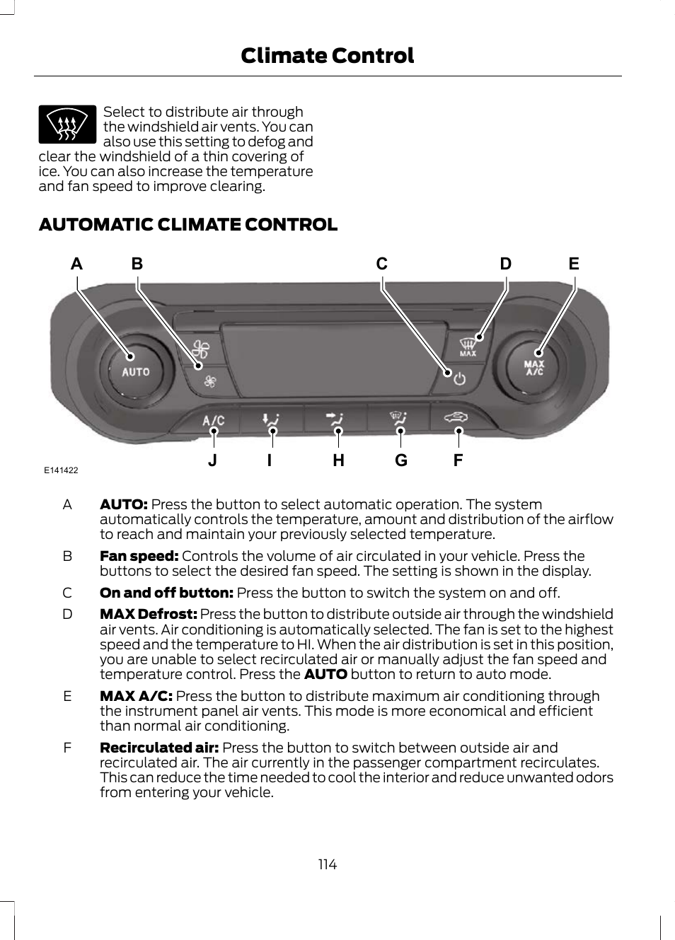 Automatic climate control, Climate control | FORD 2013 Escape v.2 User Manual | Page 117 / 432