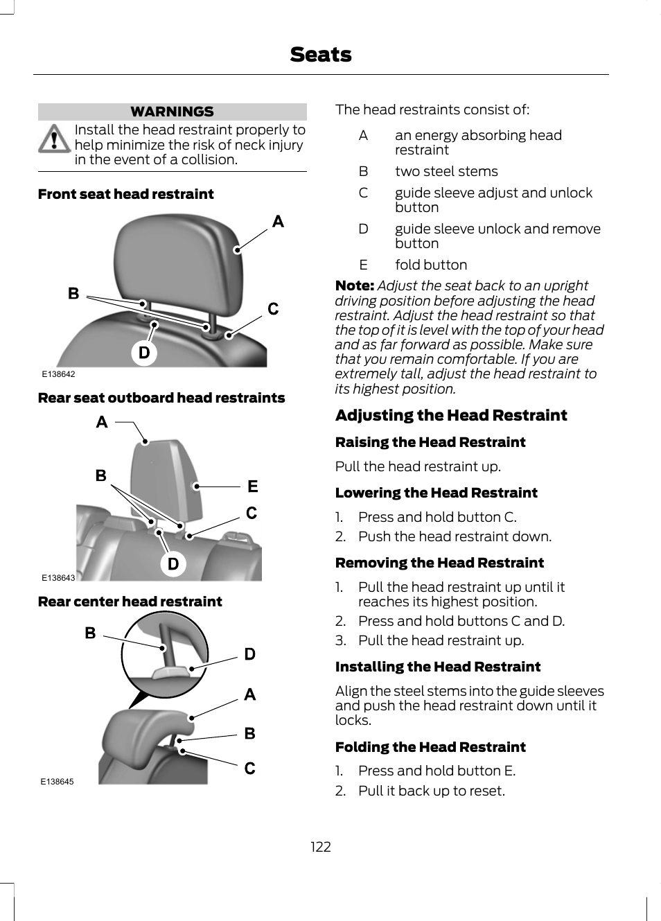 Seats | FORD 2013 Escape v.2 User Manual | Page 125 / 432