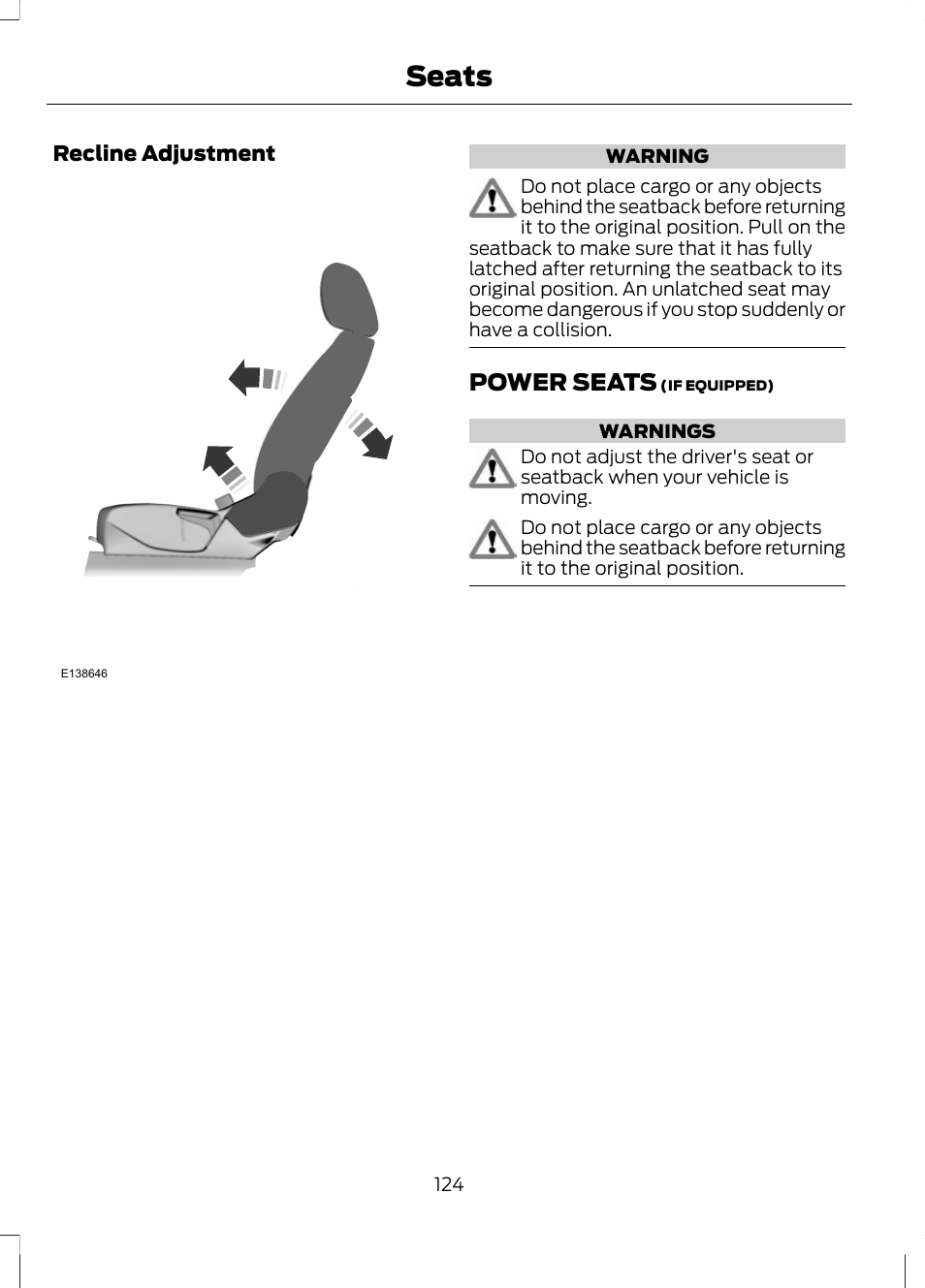 Power seats, Seats | FORD 2013 Escape v.2 User Manual | Page 127 / 432