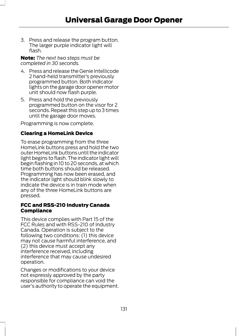 Universal garage door opener | FORD 2013 Escape v.2 User Manual | Page 134 / 432