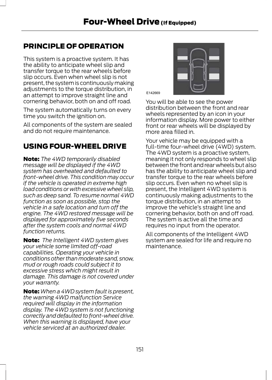 Four-wheel drive, Principle of operation, Using four-wheel drive | Principle of operation using four-wheel drive, See using four-wheel, See using four | FORD 2013 Escape v.2 User Manual | Page 154 / 432