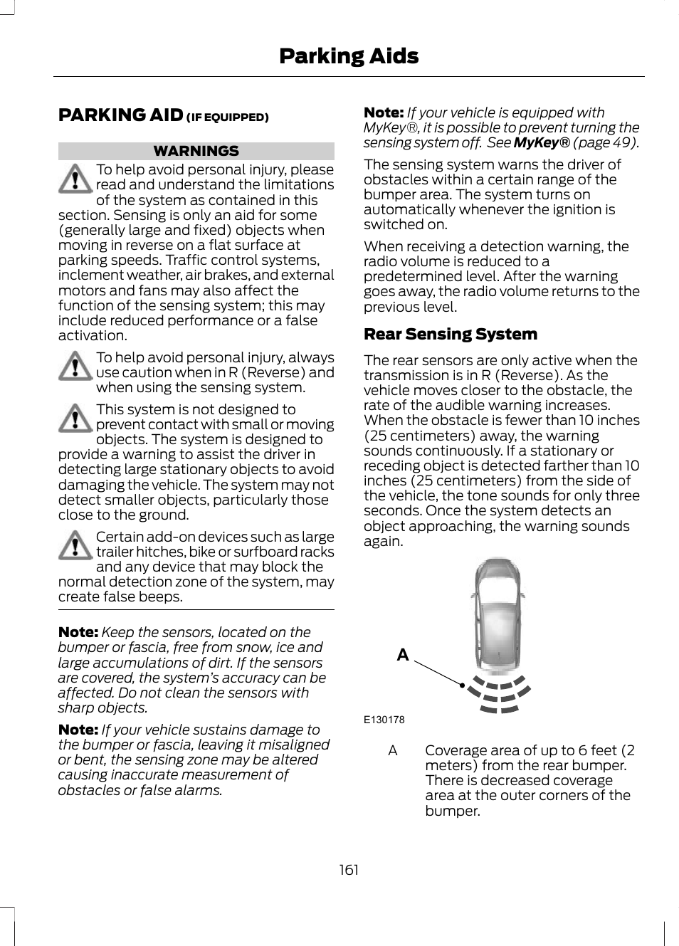 Parking aids, Parking aid | FORD 2013 Escape v.2 User Manual | Page 164 / 432