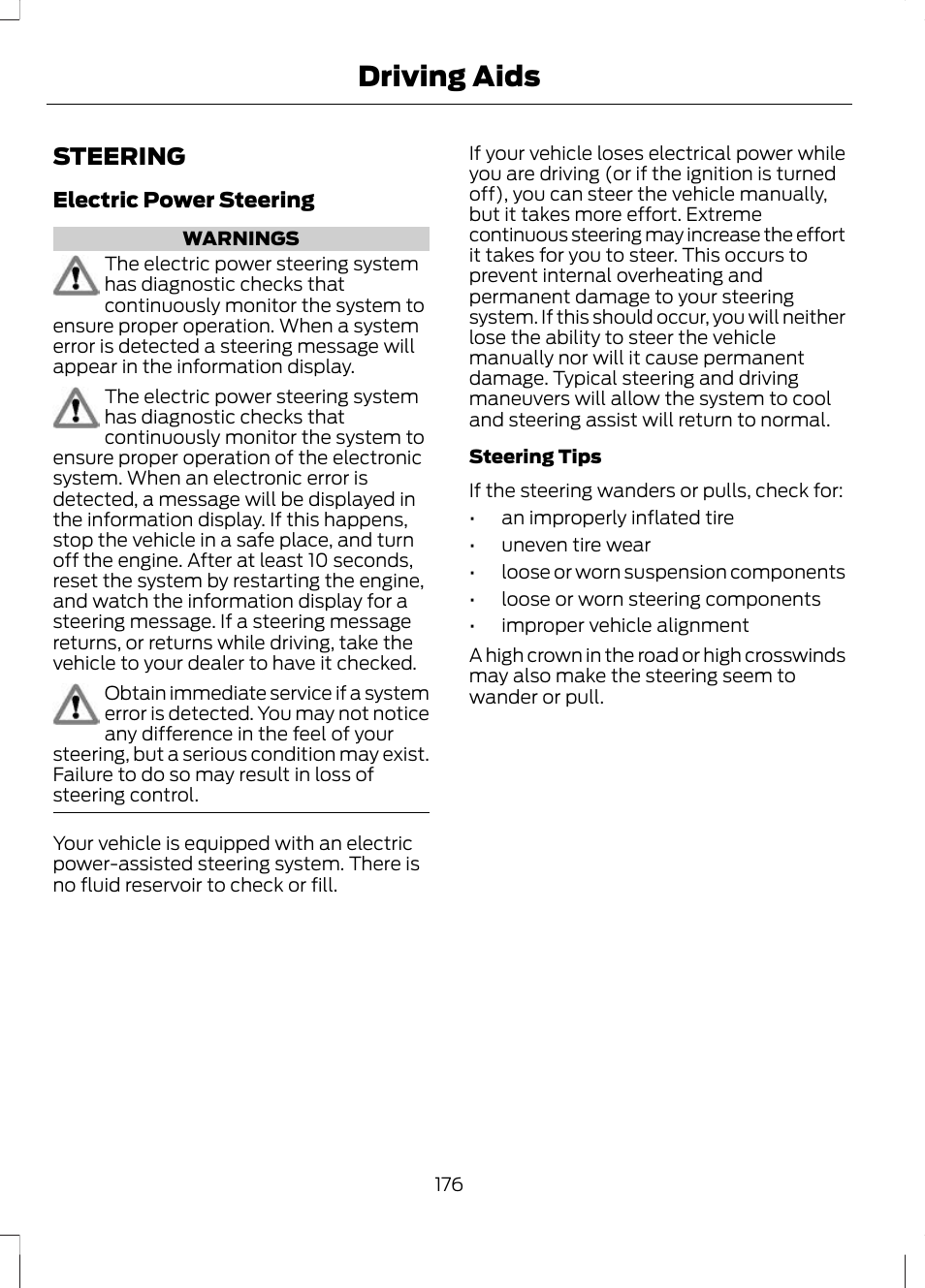 Steering, Driving aids | FORD 2013 Escape v.2 User Manual | Page 179 / 432