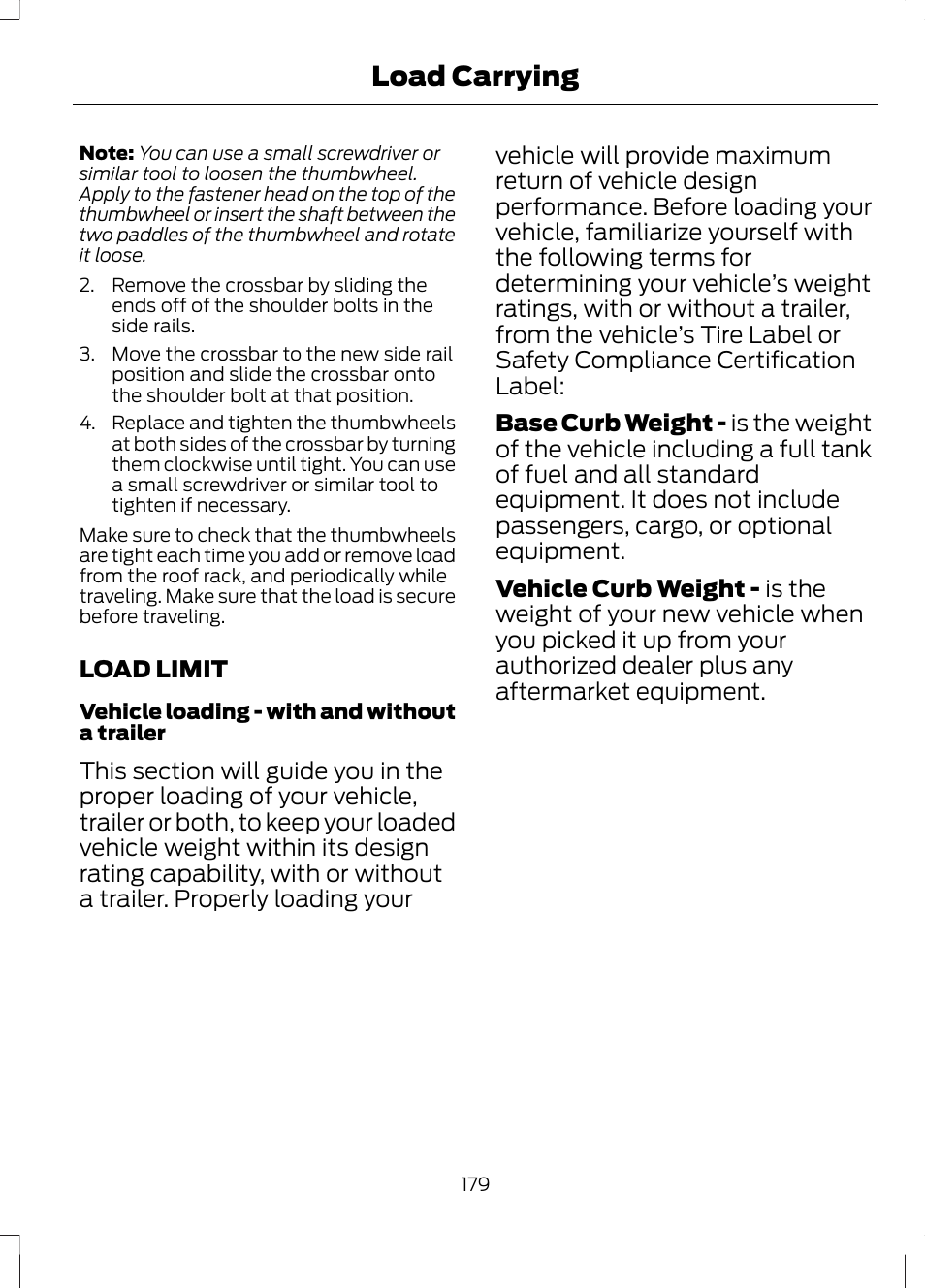 Load limit, Load carrying | FORD 2013 Escape v.2 User Manual | Page 182 / 432