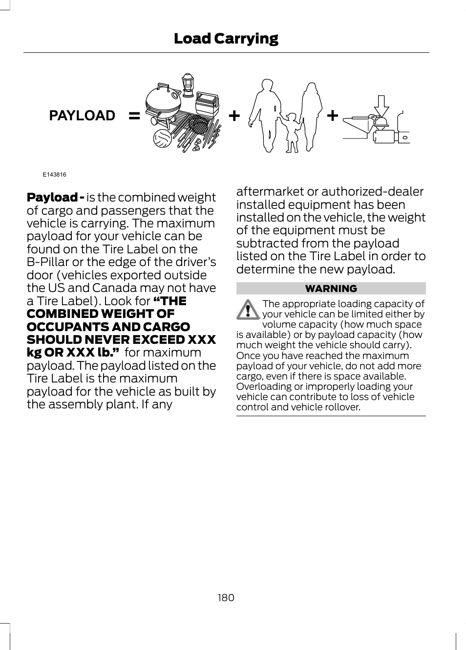 Payload, Load carrying | FORD 2013 Escape v.2 User Manual | Page 183 / 432