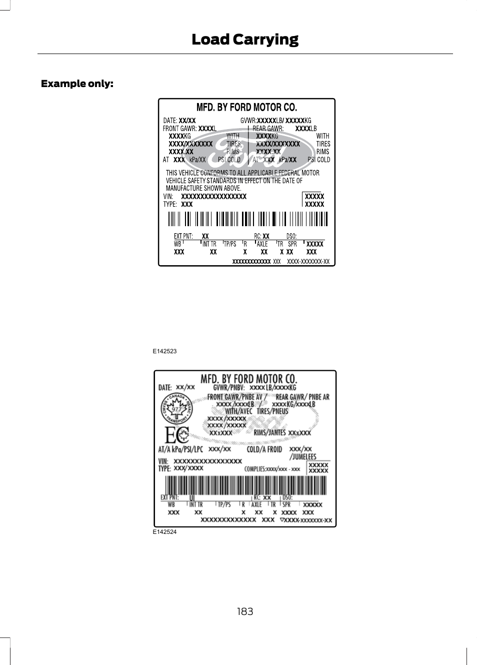 Load carrying | FORD 2013 Escape v.2 User Manual | Page 186 / 432