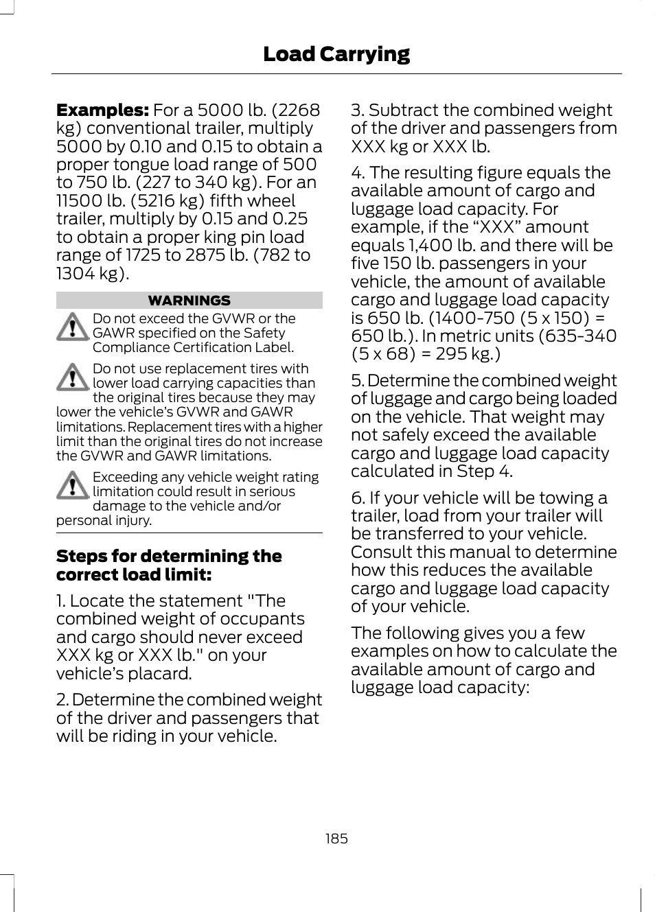 Load carrying | FORD 2013 Escape v.2 User Manual | Page 188 / 432