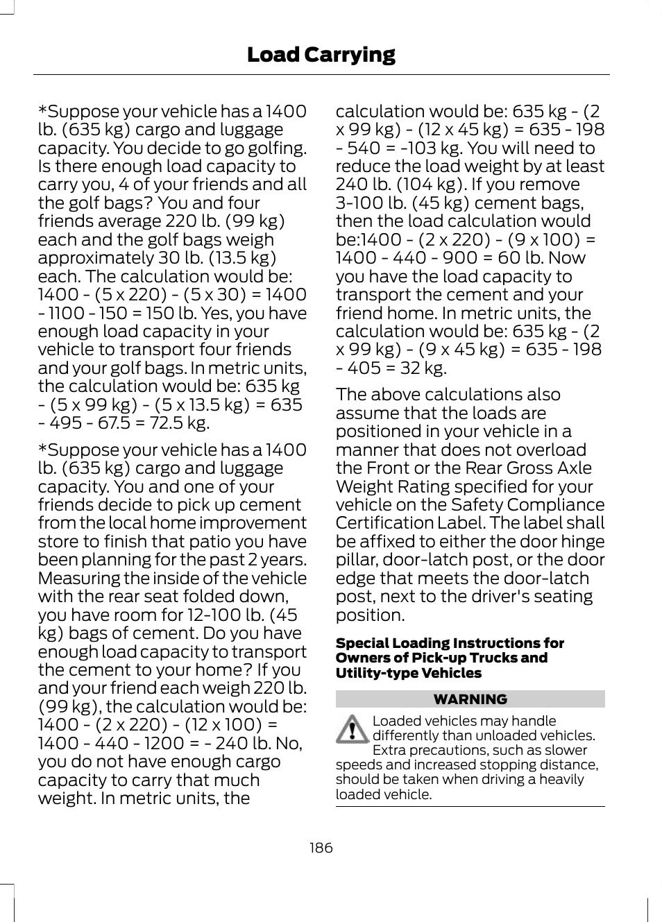 Load carrying | FORD 2013 Escape v.2 User Manual | Page 189 / 432
