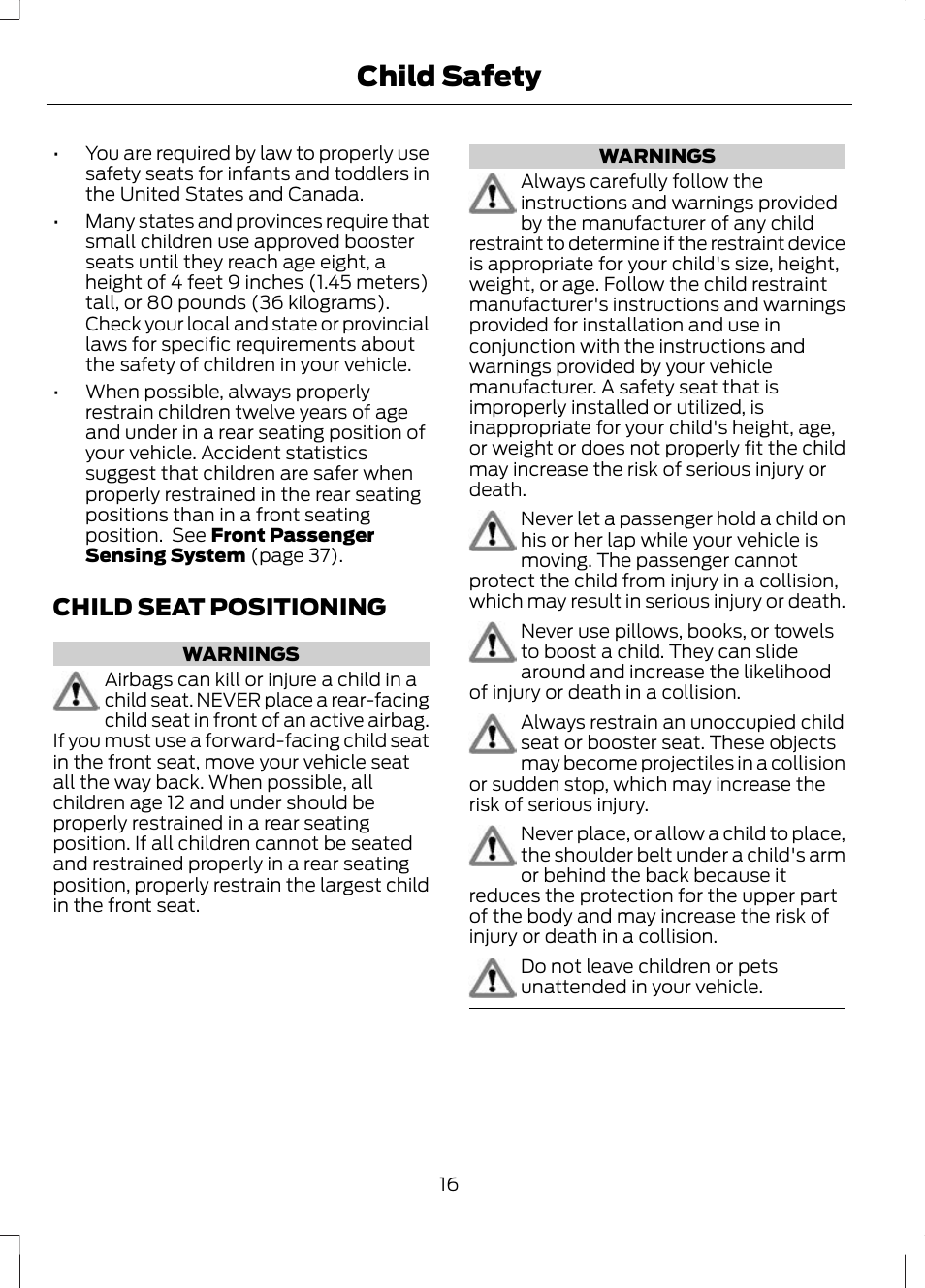Child seat positioning, Child safety | FORD 2013 Escape v.2 User Manual | Page 19 / 432