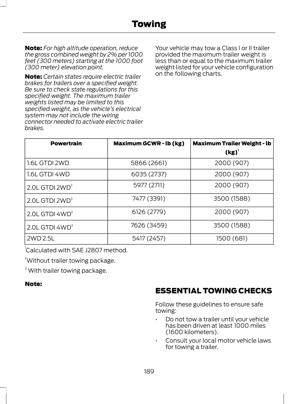 Essential towing checks, Towing | FORD 2013 Escape v.2 User Manual | Page 192 / 432