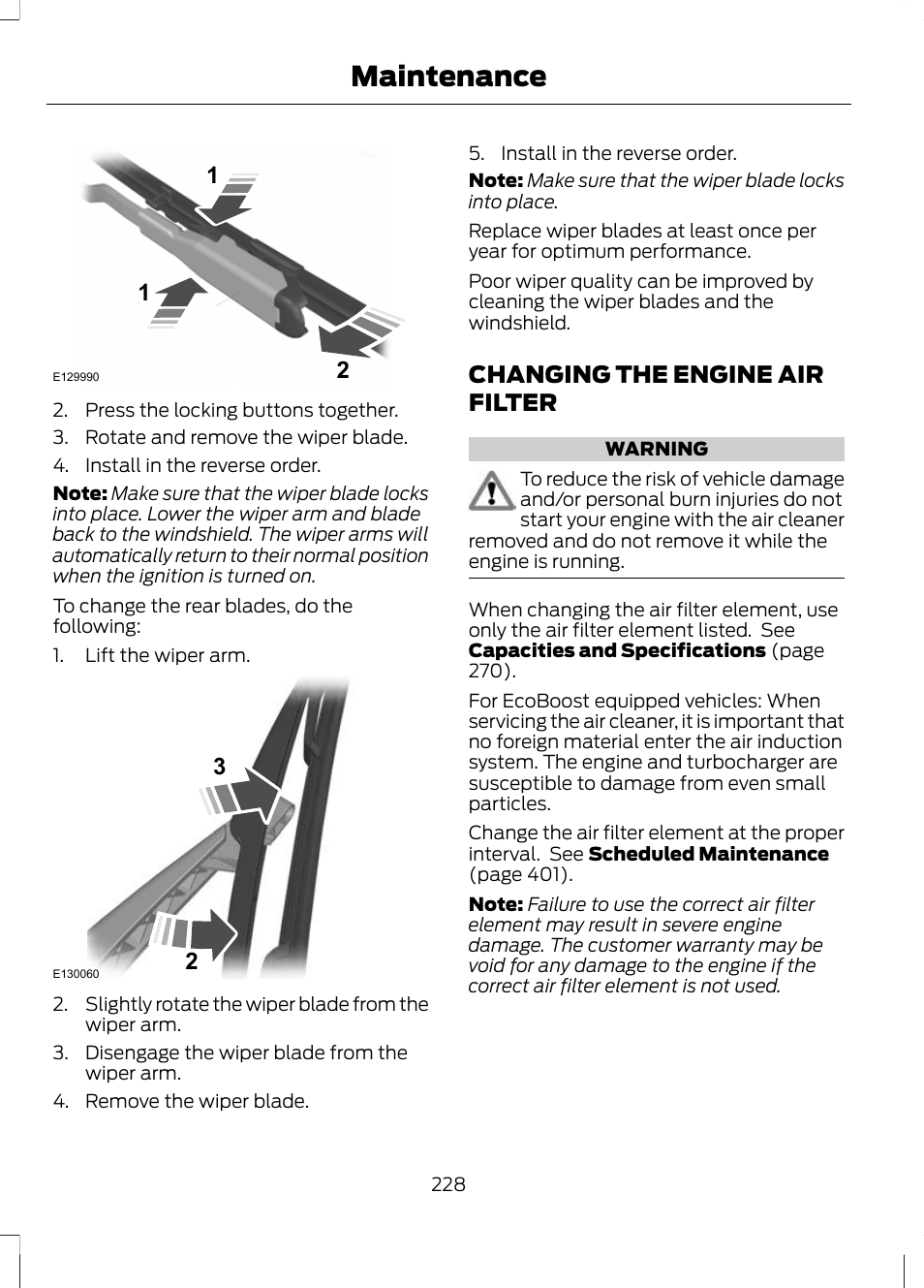 Changing the engine air filter, Maintenance | FORD 2013 Escape v.2 User Manual | Page 231 / 432