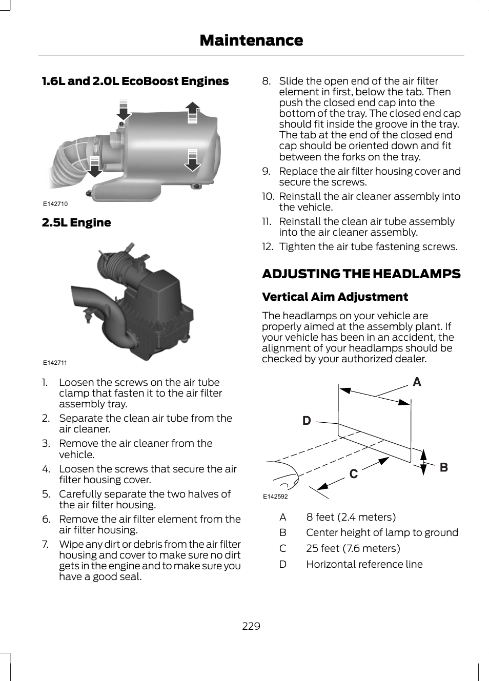 Adjusting the headlamps, Maintenance | FORD 2013 Escape v.2 User Manual | Page 232 / 432