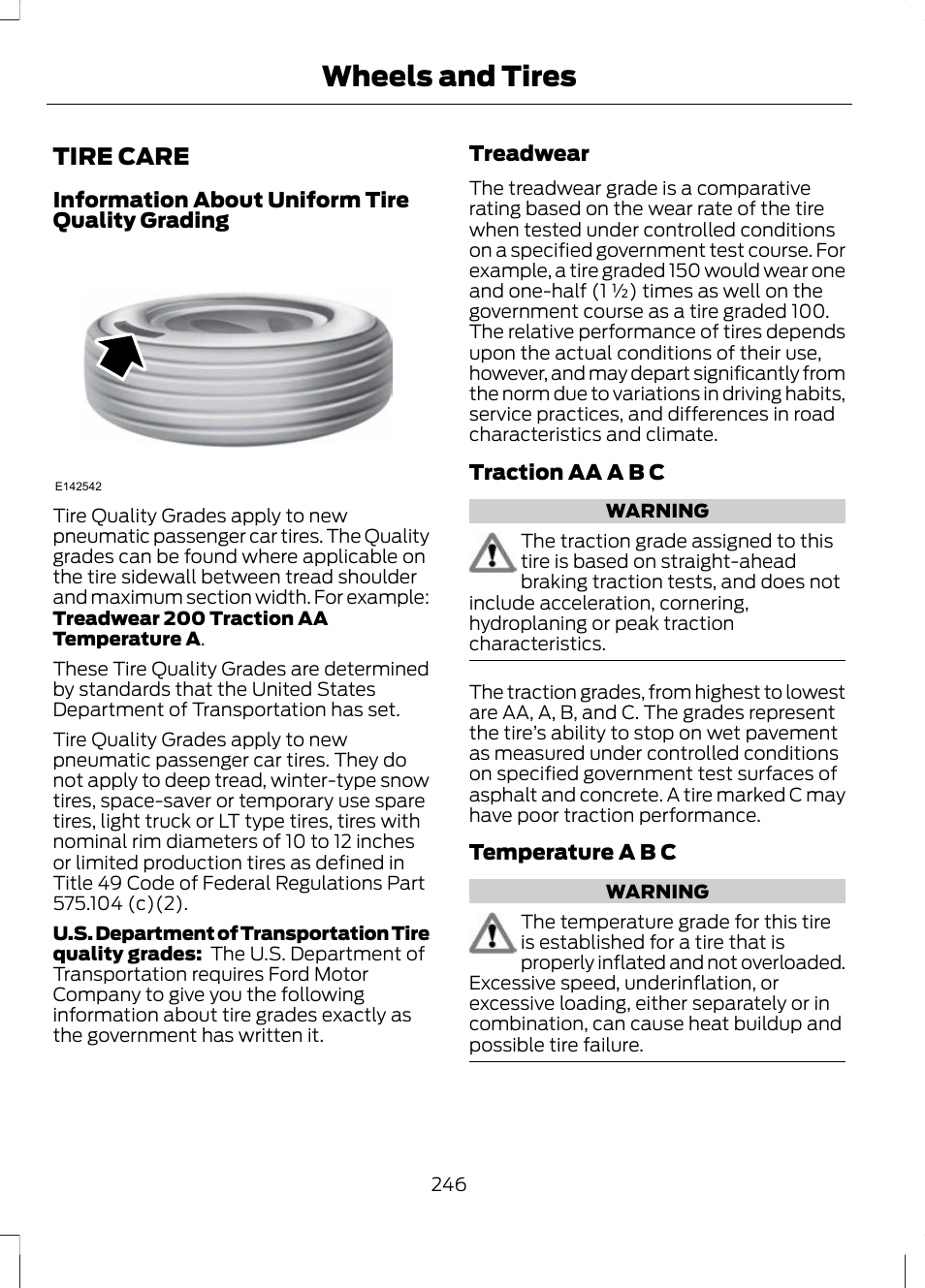 Tire care, Wheels and tires | FORD 2013 Escape v.2 User Manual | Page 249 / 432