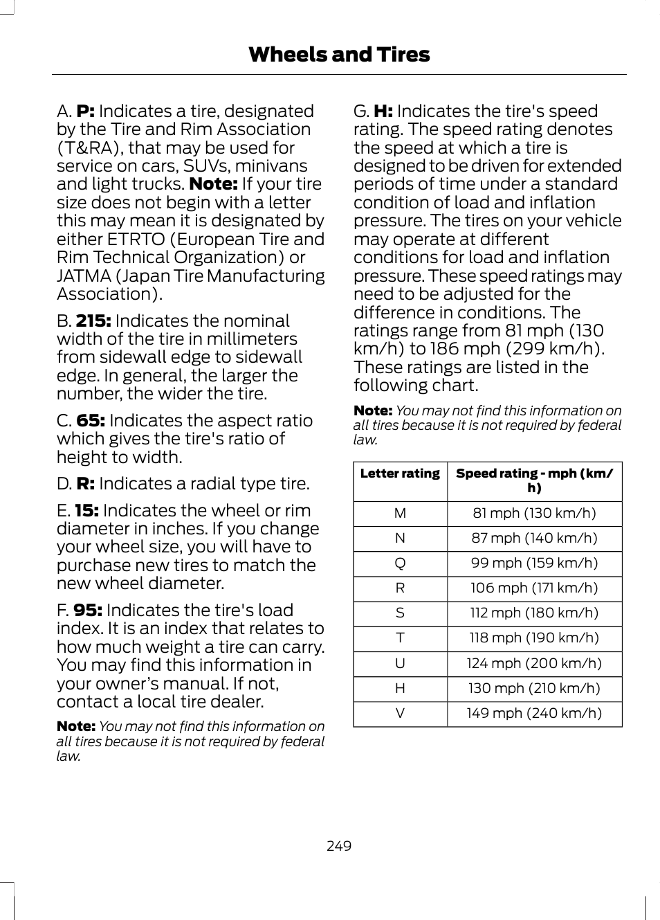 Wheels and tires | FORD 2013 Escape v.2 User Manual | Page 252 / 432