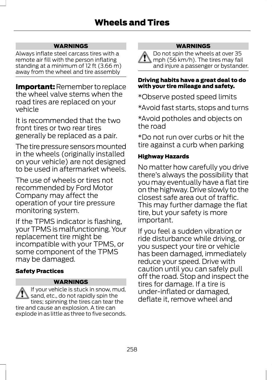 Wheels and tires | FORD 2013 Escape v.2 User Manual | Page 261 / 432