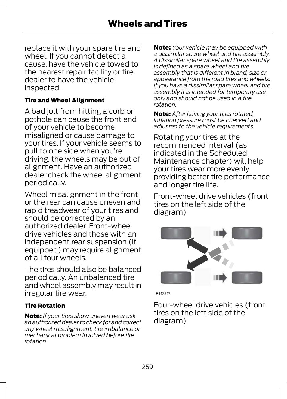 Wheels and tires | FORD 2013 Escape v.2 User Manual | Page 262 / 432