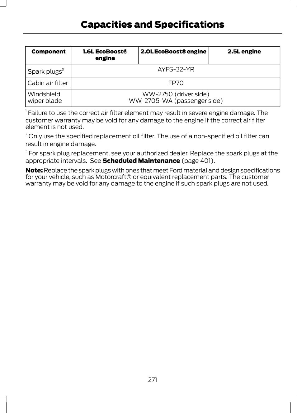 Capacities and specifications | FORD 2013 Escape v.2 User Manual | Page 274 / 432