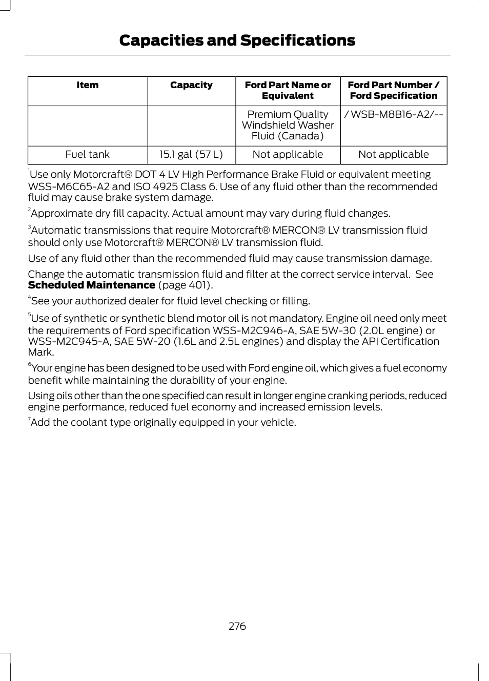 Capacities and specifications | FORD 2013 Escape v.2 User Manual | Page 279 / 432