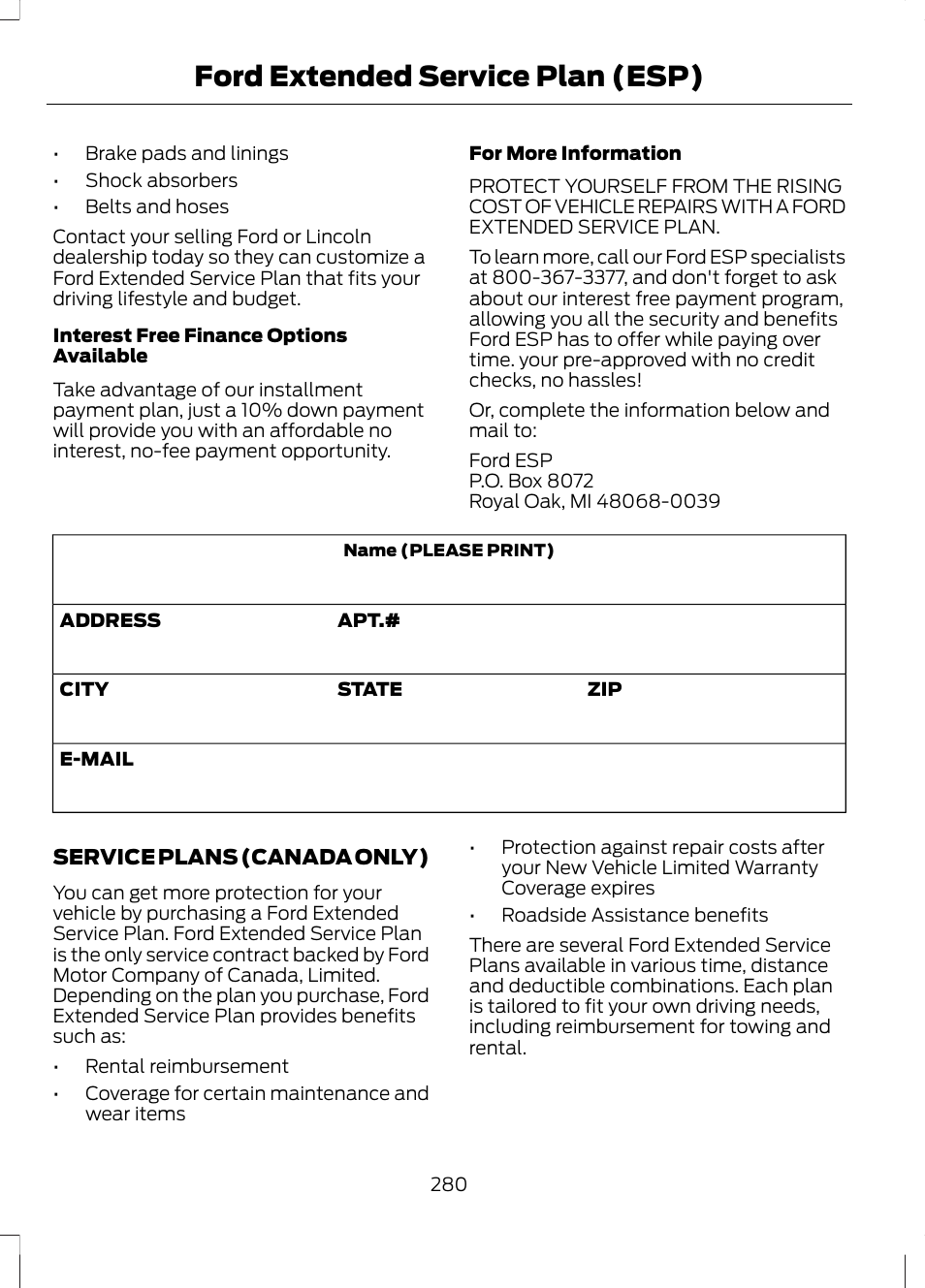 Ford extended service plan (esp) | FORD 2013 Escape v.2 User Manual | Page 283 / 432