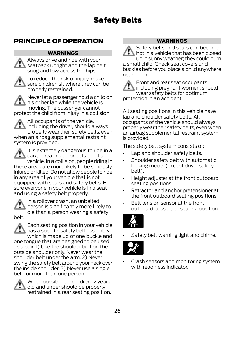 Safety belts, Principle of operation | FORD 2013 Escape v.2 User Manual | Page 29 / 432