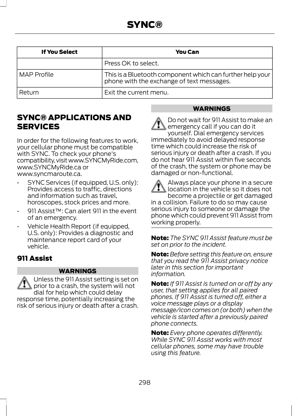 Sync® applications and services, Sync | FORD 2013 Escape v.2 User Manual | Page 301 / 432