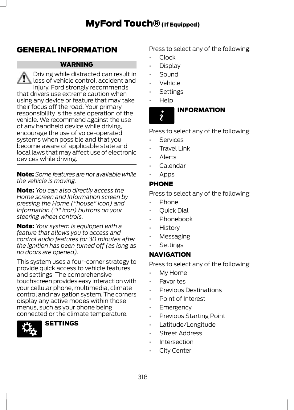 Myford touch, General information | FORD 2013 Escape v.2 User Manual | Page 321 / 432