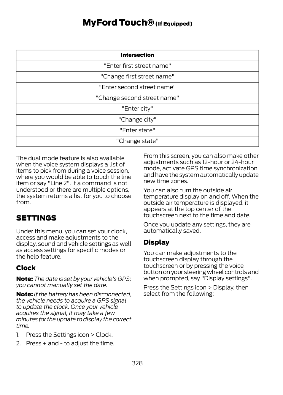 Settings, Myford touch | FORD 2013 Escape v.2 User Manual | Page 331 / 432